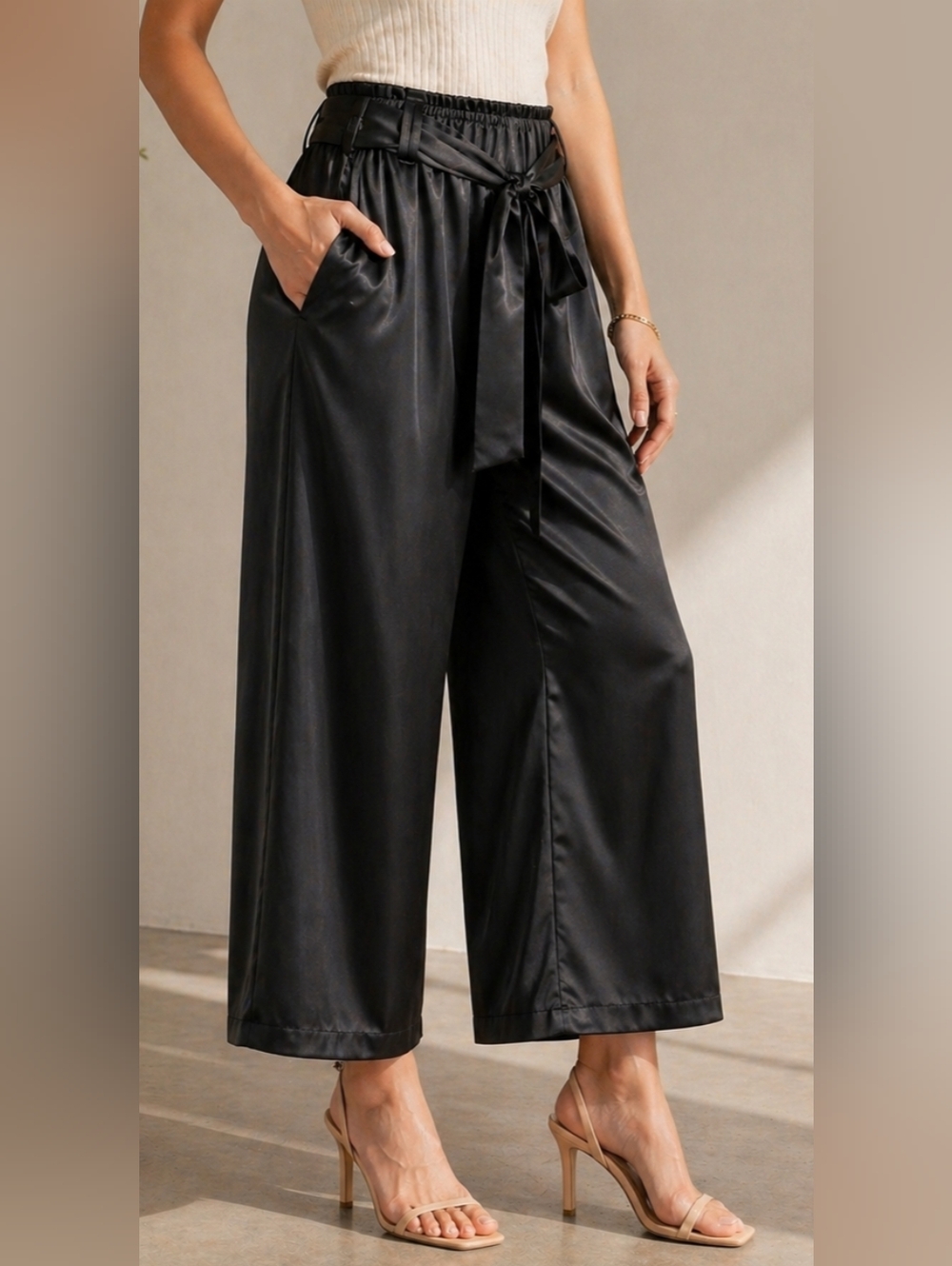 Women's Joie Small Satin Wide Leg Collette Pants Quiet Luxury City Chic